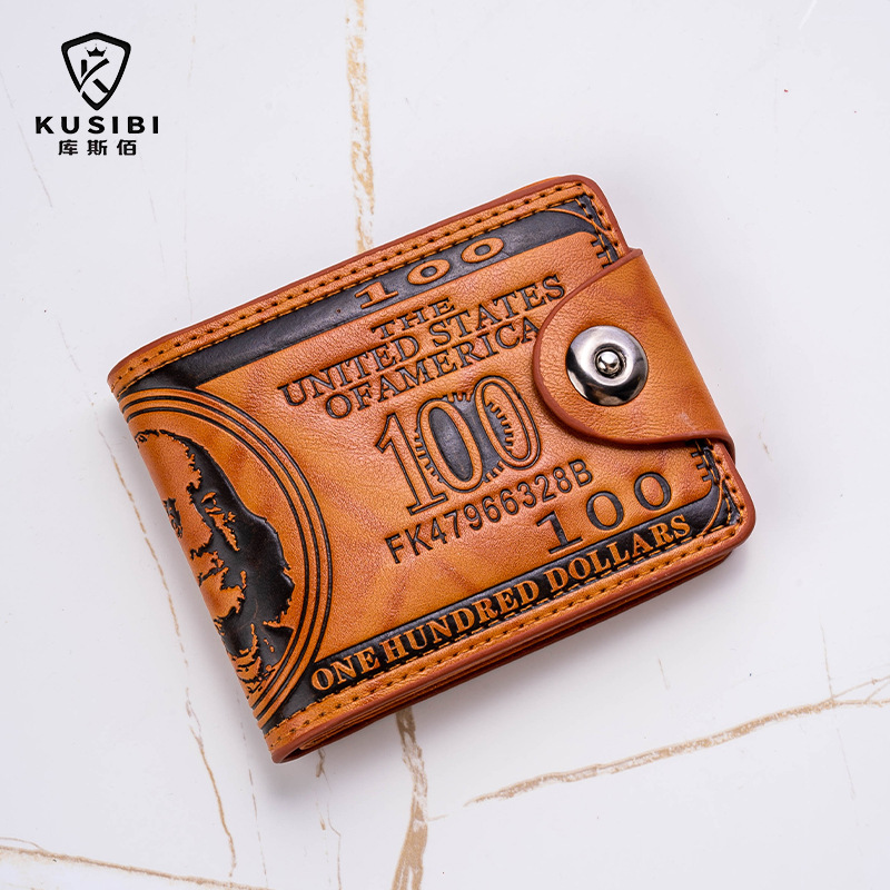 Hombres billetera de dólar personalizada creativa hebilla magnética cambio de presión cien dólares billetera corta de cuero de LA PU monedero