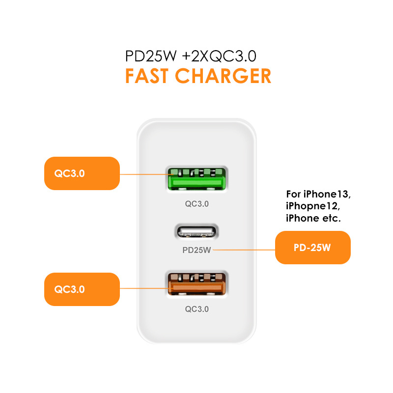 New PD45W fast mobile phone charger 5V4A British standard PD+2USB multi port adapter charging head_voghion.com