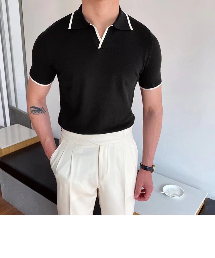 Men's Stripe Patchwork Polo Shirt Men's Clothing display picture 22
