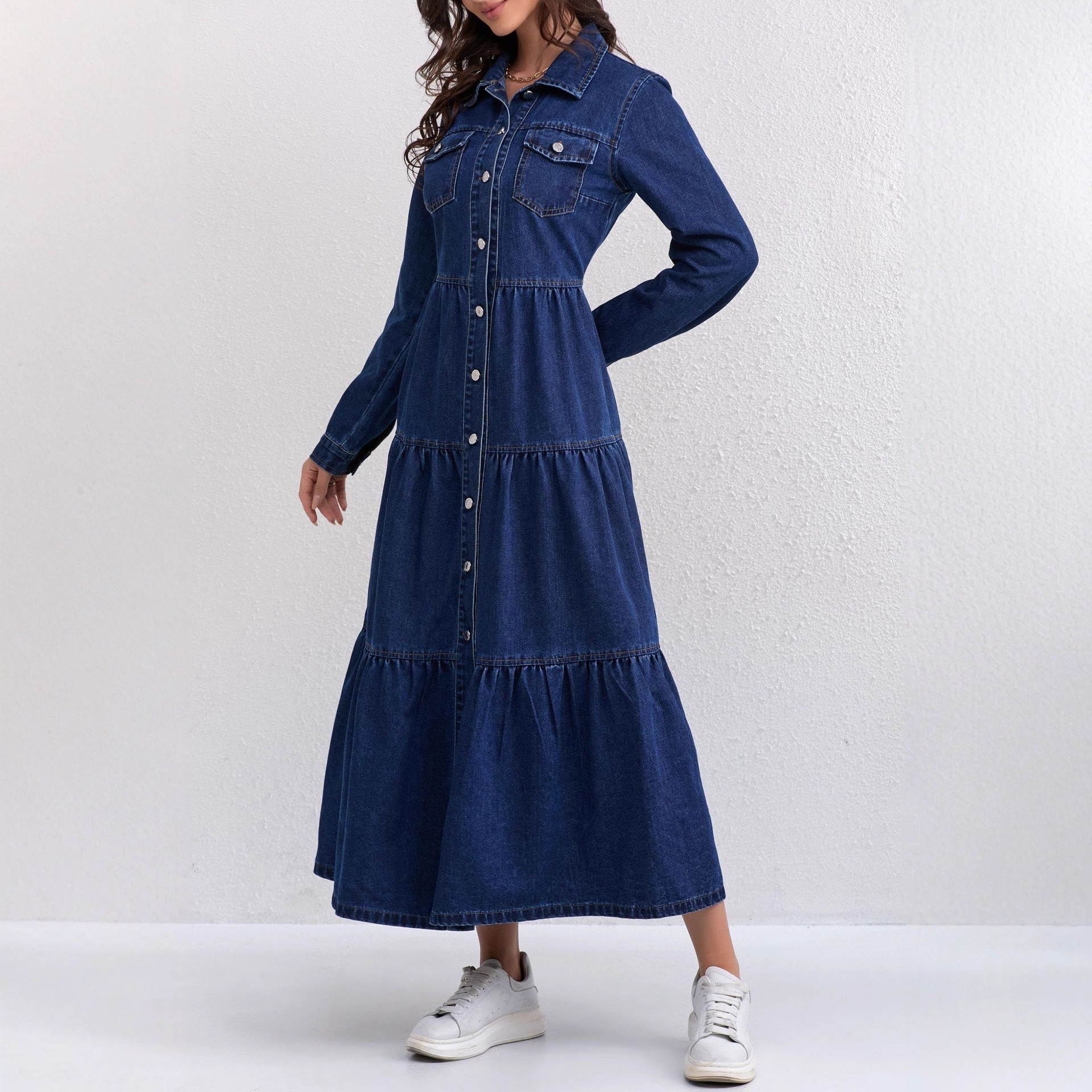 Solid blue elegant long-sleeve