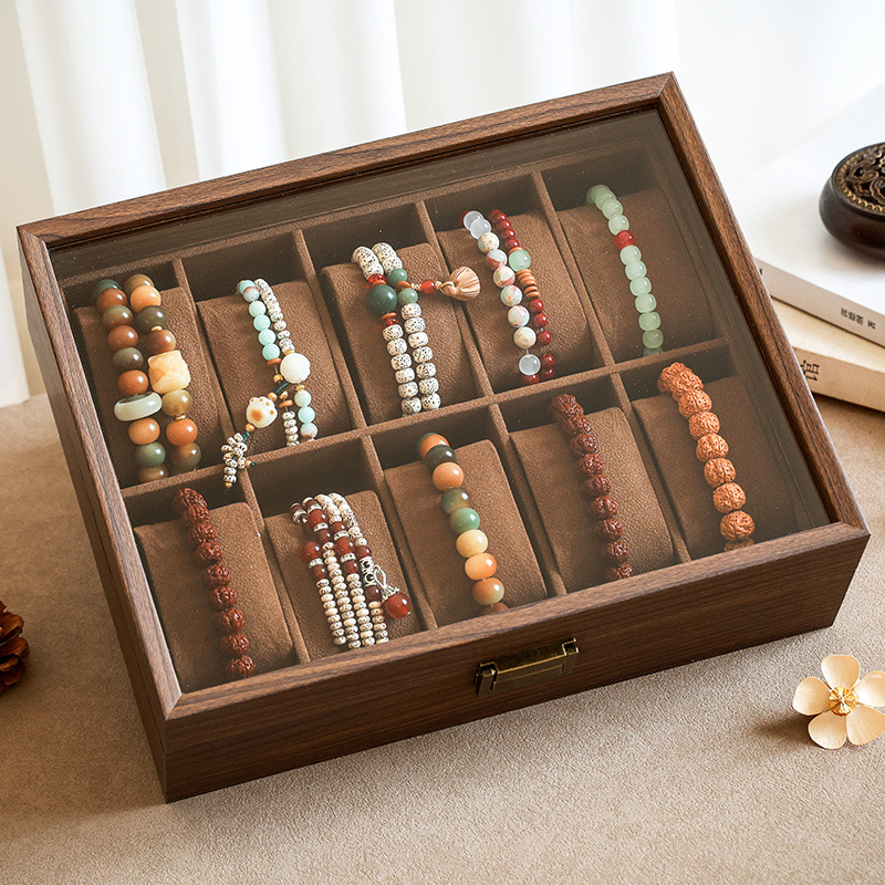 Crystal Bracelet Bracelet Storage Box Walnut Wood Grain Dustproof Large Capacity 10-Position Large Grids Watch Display Box