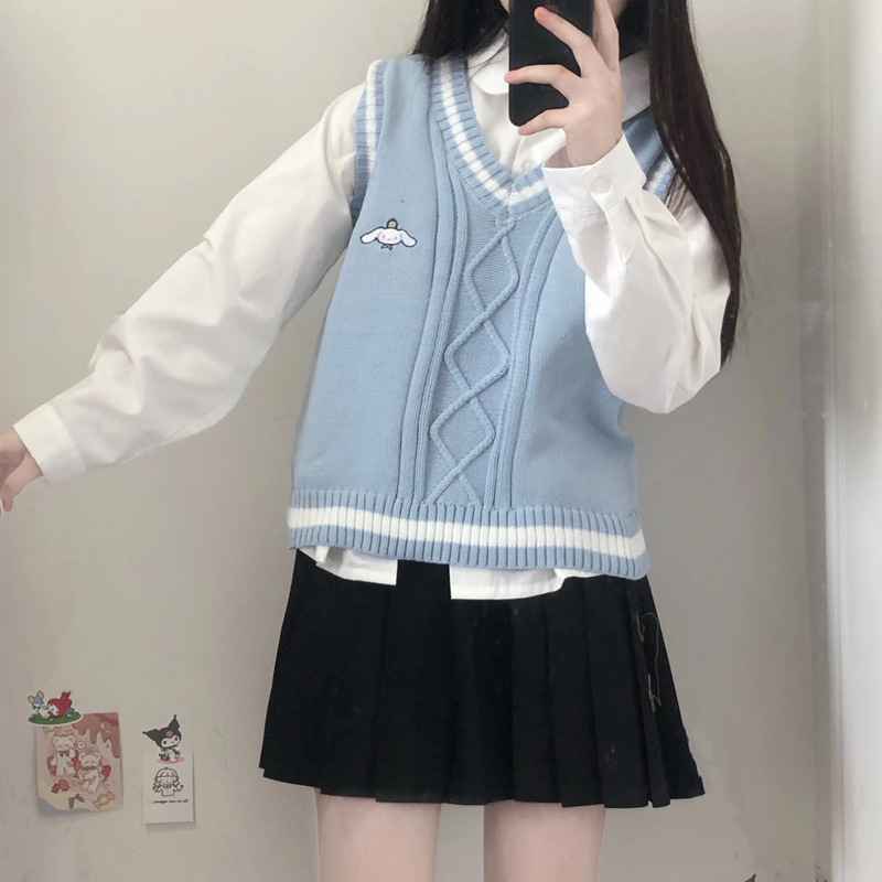 Pudín de Perro bordado de Primavera y Otoño Nueva JK Chaleco de punto de las mujeres chaleco overwear flojo estilo de la Universidad dulce suave glutinoso image 3