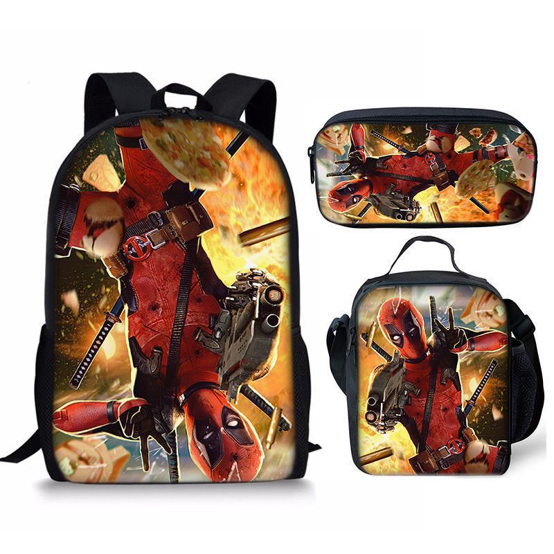 Nuevo deadpool Deadpool paquete de comida de tres piezas bolsa de lápices estudiante mochila de bebé Amazon lindo todo fósforo portátil
