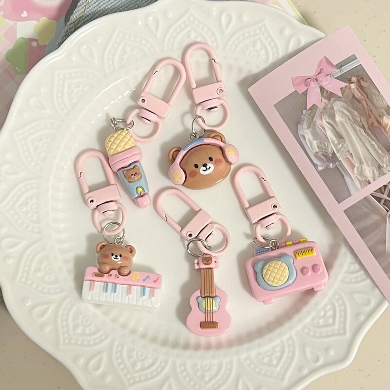 Pink Buckle I48 Cute Pink Music Bear Keychain Cartoon Student Fun Bag Pendant Couple's Best Friend Gift Pink Buckle I48 Cute Pink Music Bear Keychain Cartoon Student Fun Bag Pendant Couple's Best Friend Gift