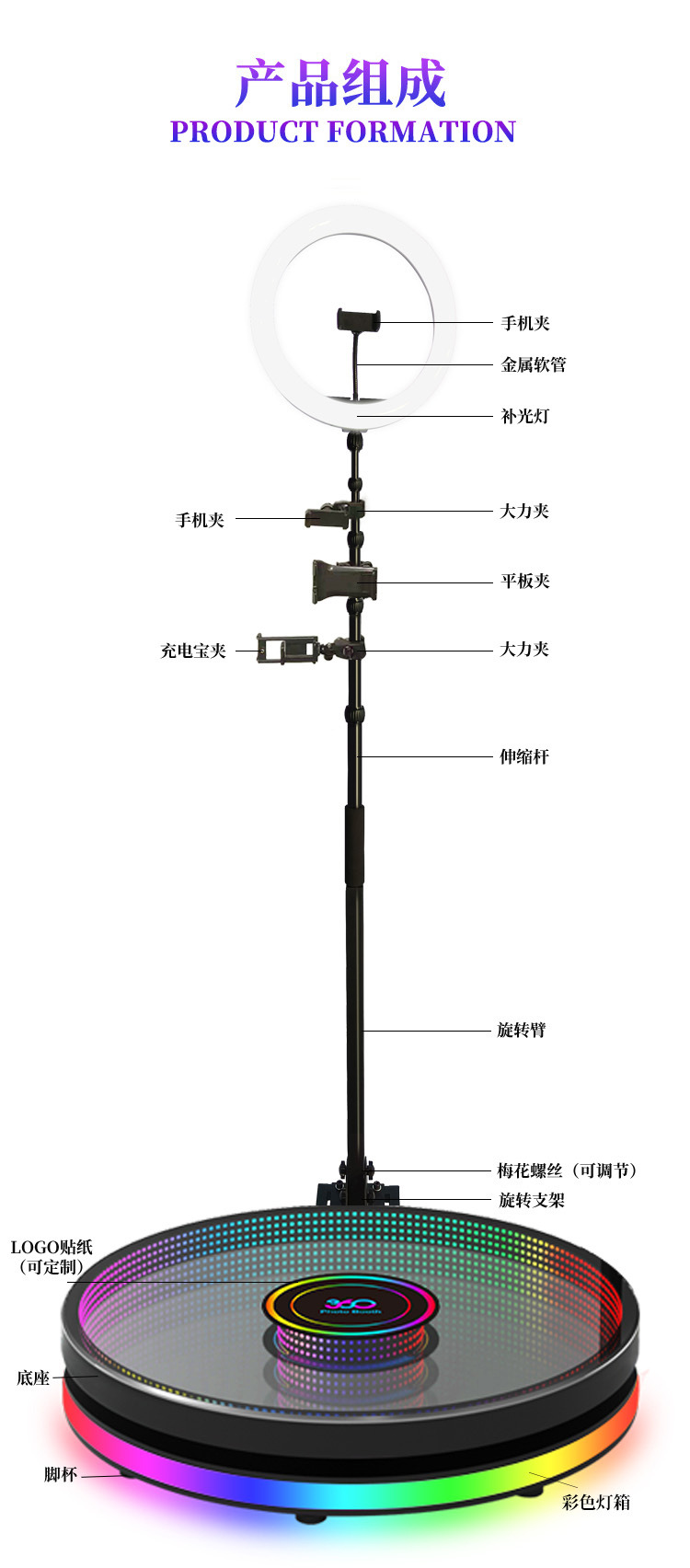 360拍照机旋转拍摄台环拍 360 photo booth 360度照相亭 跨境商品详情9