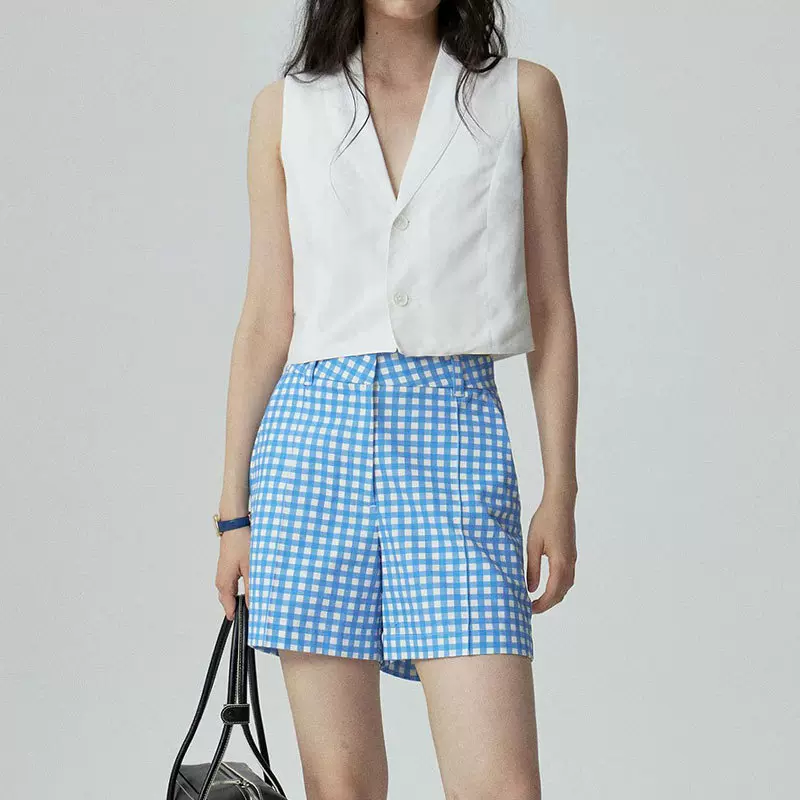 现货KOK南法假日 田园复古维希格 高腰廓形短裤两色休闲裤女早秋