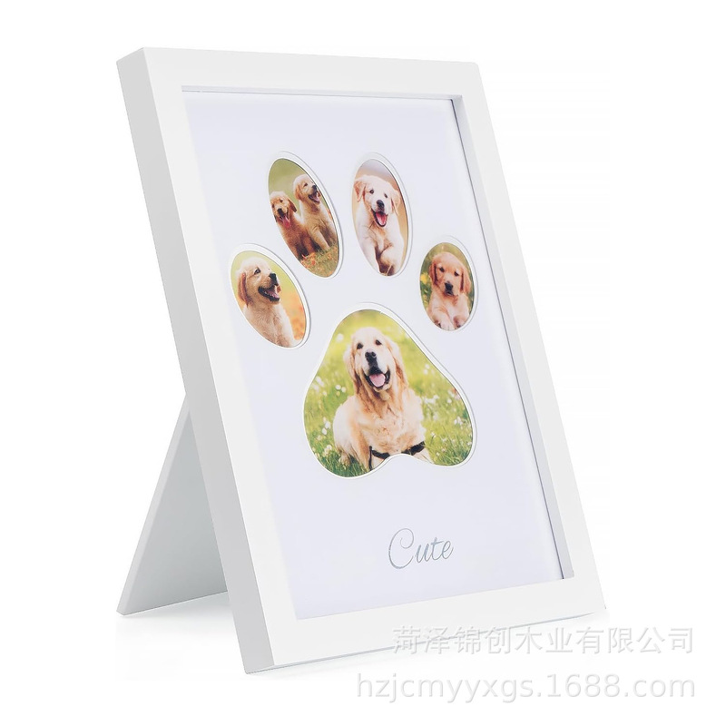 Dog Photo Frame 5 pts Open Paw Print Collage Photo Frame Wooden Display Frame Pet Family Memorial Photo Frame Table