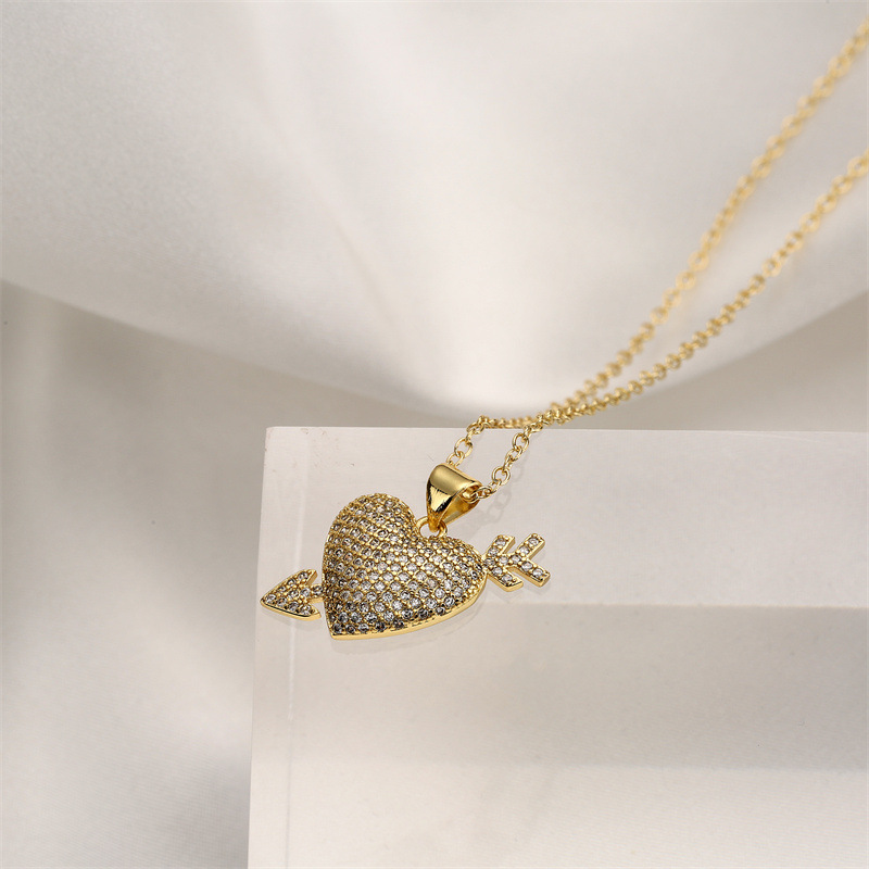 Lady Heart Shape Copper Gold Plated Zircon Pendant Necklace 1 Piece