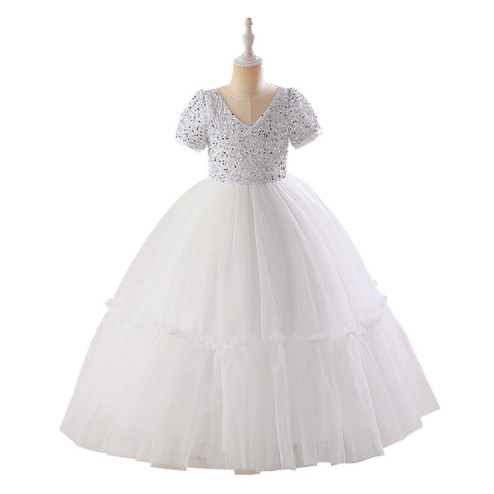 Comercio exterior nuevas niñas vestido de princesa vestido medio y grandes niños malla vestido fino brillante fiesta de Navidad princesa vestido image 10