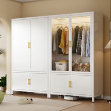 钢制衣柜卧室家用出租房防尘带门铁皮金属衣帽间架宝宝衣橱收纳柜