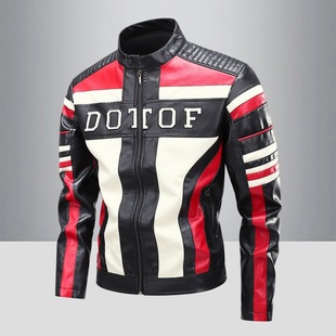 Customized Export Color Matching Spring and Autum Men's Motorcycle Leather Jacket Casual Contrasting Color Pu Leather Jacket Wholesale