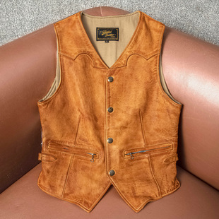 Ready-To-Wear Heavy Washed Retro First-Layer Sheepskin Genuine Leather Jacket Men's Casual Slim Vest Vest