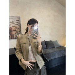 早秋辣妹立领做旧美式复古短款牛仔外套女正肩夹克上衣