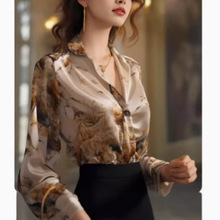 欧美新款2025女新款慵懒风高级感气质通勤减龄显瘦碎花雪纺衬衫