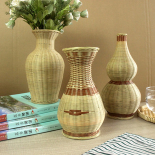 Handmade bamboo vase simple Vase decoration living room retro decoration flower arrangement simulation flower decoration wholesale