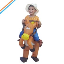 万圣节儿童马充气服装大马西部牛仔卡通人偶服表演服装