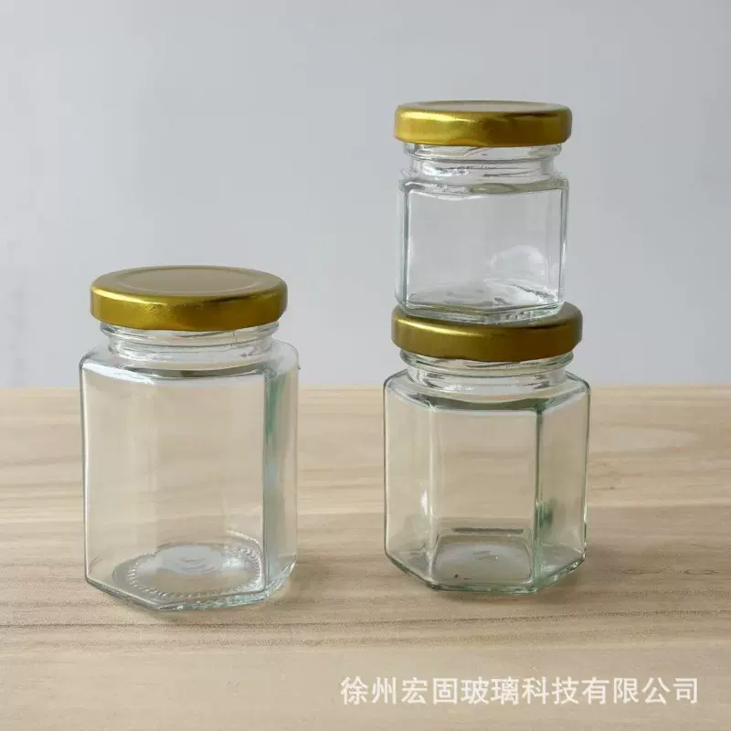 果酱瓶酱菜瓶密封玻璃罐100ml100毫升六棱六角密封罐辣椒酱草莓蓝