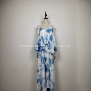 广西云南贵州旅游白坯扎染休闲度假宽松修身连衣裙海岛度假裙