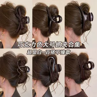抓夹2026新款超洋气巧克力棕一字抓夹大号鲨鱼夹发夹女后脑勺发夹