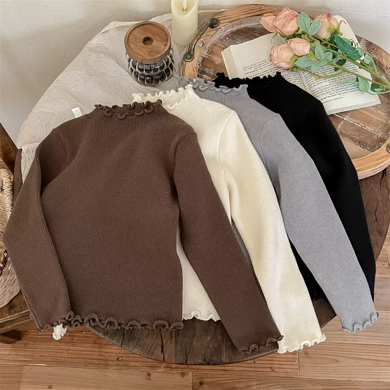 柠里女童打底衫儿童冬装纯色针织衫女宝宝半高领打底毛衣童装批发