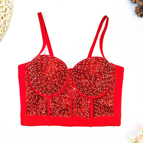 European and American Amazon gold and silver starry beaded bra stage performance clothing sexy tube top fishbone suspender for women