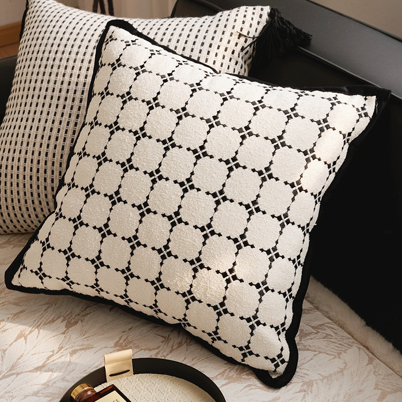 ins nórdico francés lujo negro y blanco retro almohada sofá sala de estar superior almohada cojín cabezal de cama respaldo