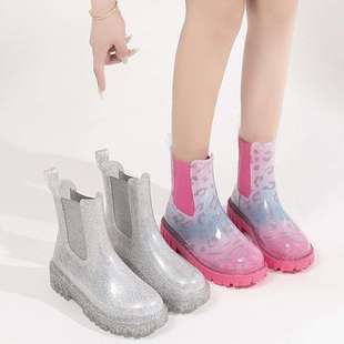 Women's Rain Boots Short Tube New Fashion Outer Wear Chelsea Transparent Rain Boots Waterproof Non-Slip Rubber Shoes Water Shoes