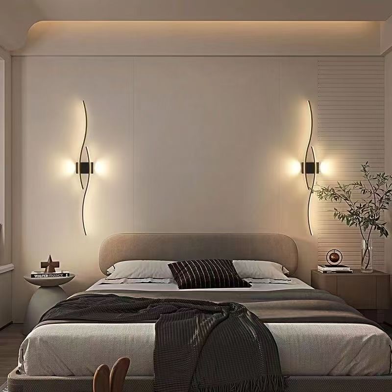 Líneas creativas minimalistas nórdicas lujosas lujosas de fondo de la sala de estar atmósfera de lámpara de pared LED moderna y minimalista cabecera de cama del dormitorio