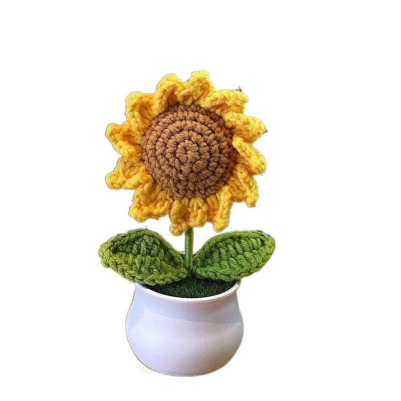 Girasoles acabados en maceta lana flores de punto crochet ramo para maestros adornos de automóviles