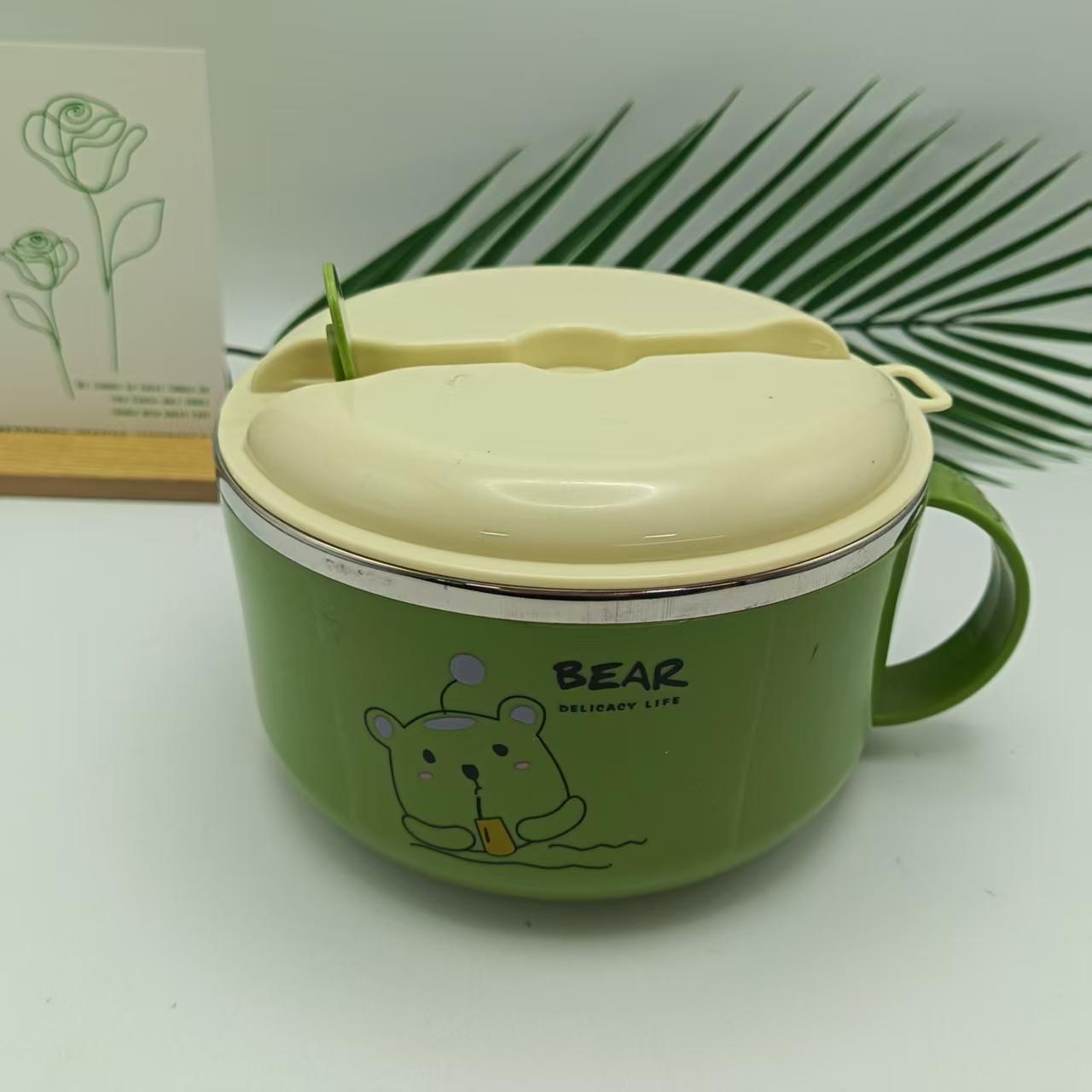 Stainless Steel Children's Cartoon Lunch Box Kindergarten Baby Drop-resistant with Lid Bear Noodle Bowl with Lid Student Dormitory