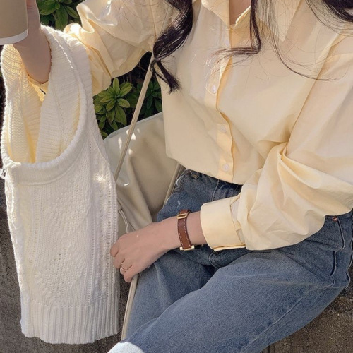 Chic Cotton Shirt Women's Top 2025 Korean Version Long Sleeve 100% Cotton Casual Layering High-End Luxurious Blouse