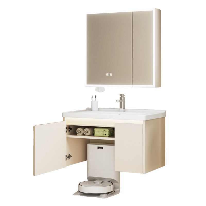 Nuevo tipo de barredora impermeable espacio de aluminio panal colgado pared gabinete de baño combinado en una cuenca de cerámica gabinete de espejo de belleza inteligente
