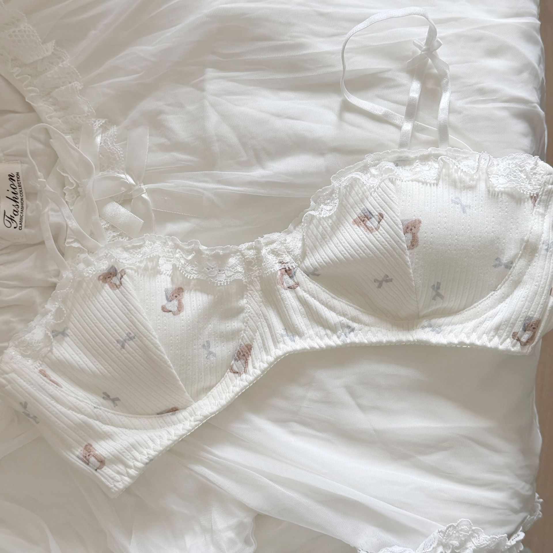 Good Night Bear Underwear New Product Knitted Sexy Pastoral Style Cartoon Girl No Wire Single Underwear Bra