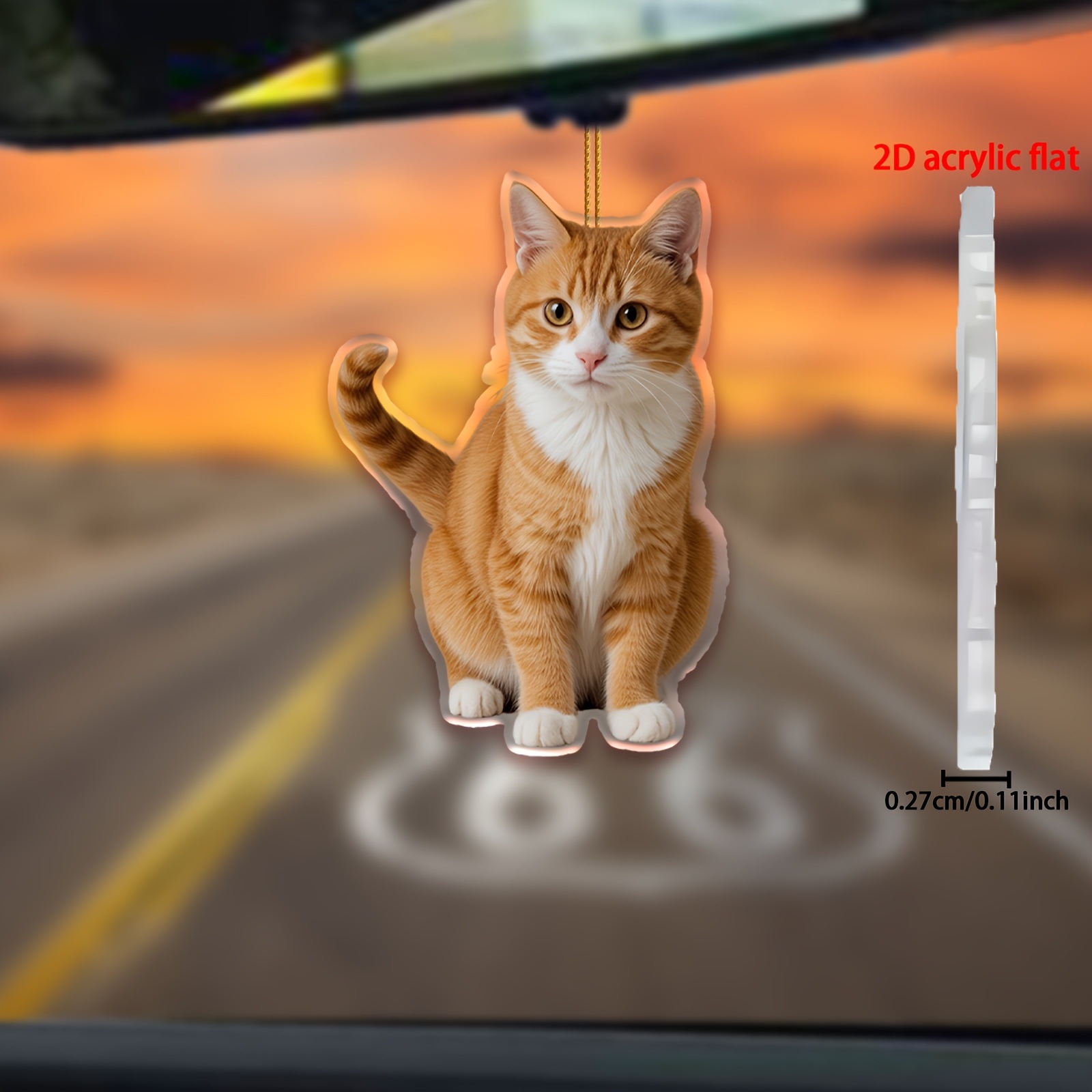 Colgante decorativo de gato naranja plano 2D-Material acrílico 2D Colgante de gato mullido y realista Navidad