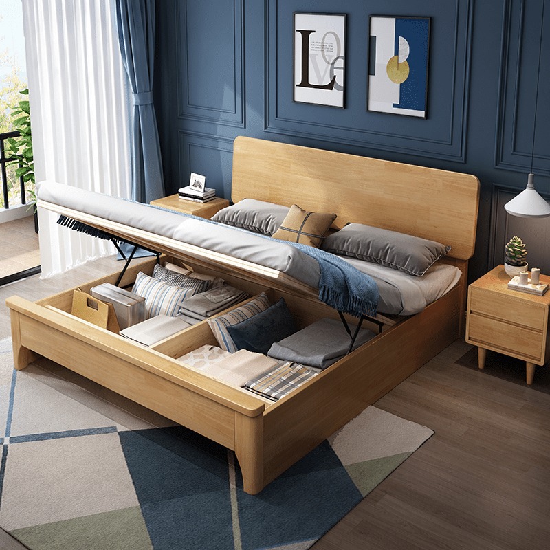 Fábrica al por mayor cama de madera maciza 1,5 m 1,8 m adultos cama doble Estilo nórdico dormitorio Suite muebles de registro