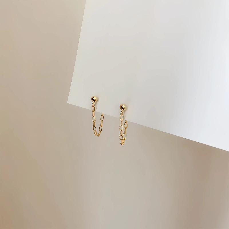 S925 plata esterlina chapada en oro 14k cadena cuadrada bordilla pernos de orejas de nicho de diseño femenino estilo versátil pernos de orejas image 2