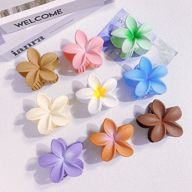cross-border amazon 8cm frosted plumeria rubra grip female holiday candy color bauhinia barrettes shark clip hair clip