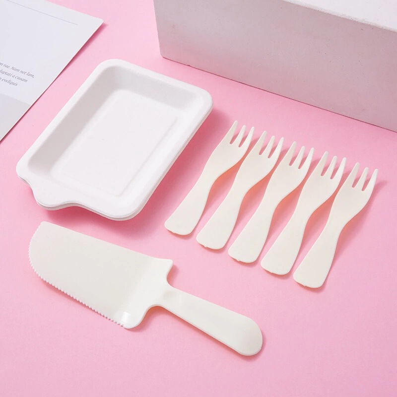 21 customers with 5 sets of 5 Forks 1 knife cake knife and fork combination disposable plastic wave fork cake knife and fork set