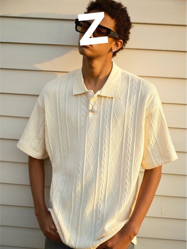 老钱风复古肌理感短袖男翻领POLO衫潮牌夏季宽松体恤高街透气上衣|undefined