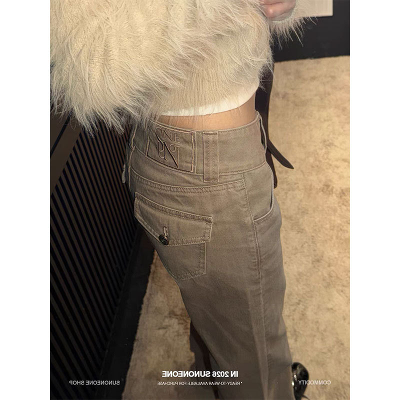 Sunoneone Double-Button Embroidered Logo Wide-Waist Relaxed Wash Denim Jeans for Women Winter Wide-Leg Straight Casual Pants Sunoneone Double-Button Embroidered Logo Wide-Waist Relaxed Wash Denim Jeans for Women Winter Wide-Leg Straight Casual Pants