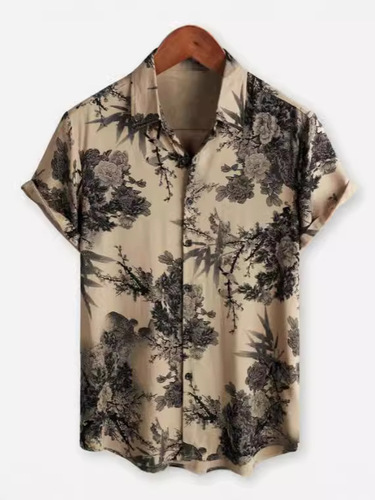 Cross-border Hawaii 3D digital printing fashionable floral elements casual short-sleeved shirt, supports custom design and sampling based on images.