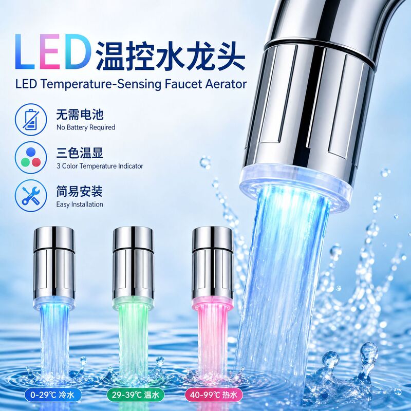 New Temperature-Controlled Color-Changing Faucet Aerator, Three-Color Glowing, Splash-Proof, Anti-Scalding, Power-Free, Universal Household Faucet Nozzle New Temperature-Controlled Color-Changing Faucet Aerator, Three-Color Glowing, Splash-Proof, Anti-Scalding, Power-Free, Universal Household Faucet Nozzle