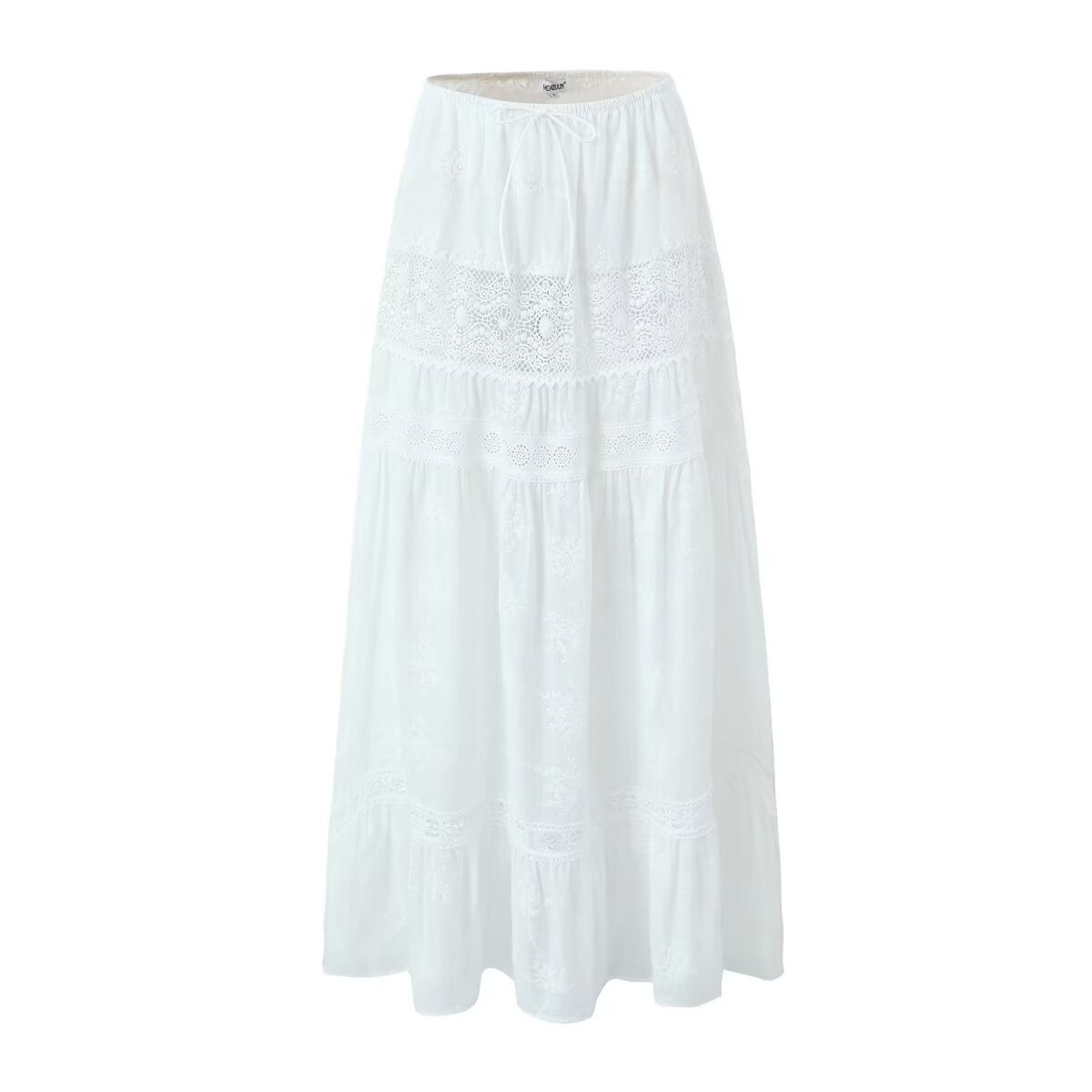 2025 New Summer European and American Fashion High-Waist Holiday Lace Splicing Skirt Long Skirt