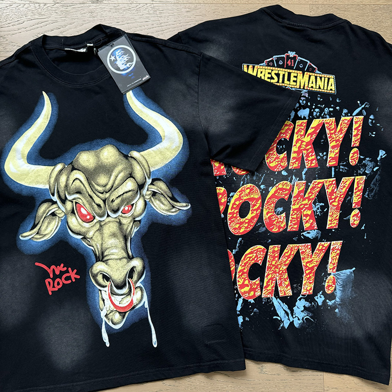 25ss 夏新作 Hellstar アメリカンファッション ハイストリート ウォッシュ加工 ダメージ加工 プリント ゆったり 半袖 Tシャツ 男女兼用|undefined