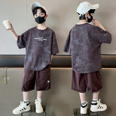 兒童裝男童夏季短袖運動套裝炸街2024新款大男孩痞帥兩件套帥氣潮