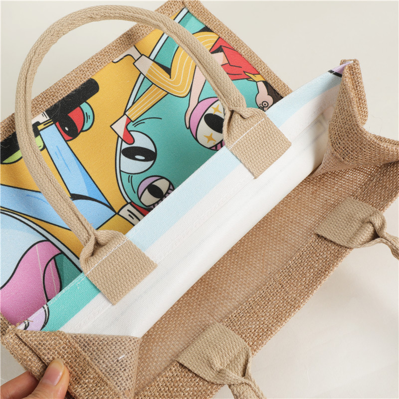 Wow bolsas de lino personalizadas, bolsas de mano de yute, bolsas de lino recubiertas retro creativas, bolsas de regalo de impresión de publicidad comercial exterior