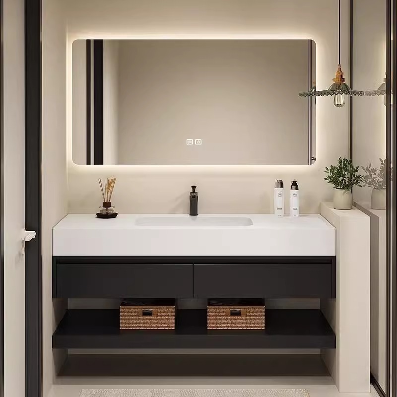 Multi-layer Solid Wood Bathroom Cabinet Toilet Wash Table Rock Plate Seamless Ceramic Basin Wash Washbasin Smart Bathroom Cabinet