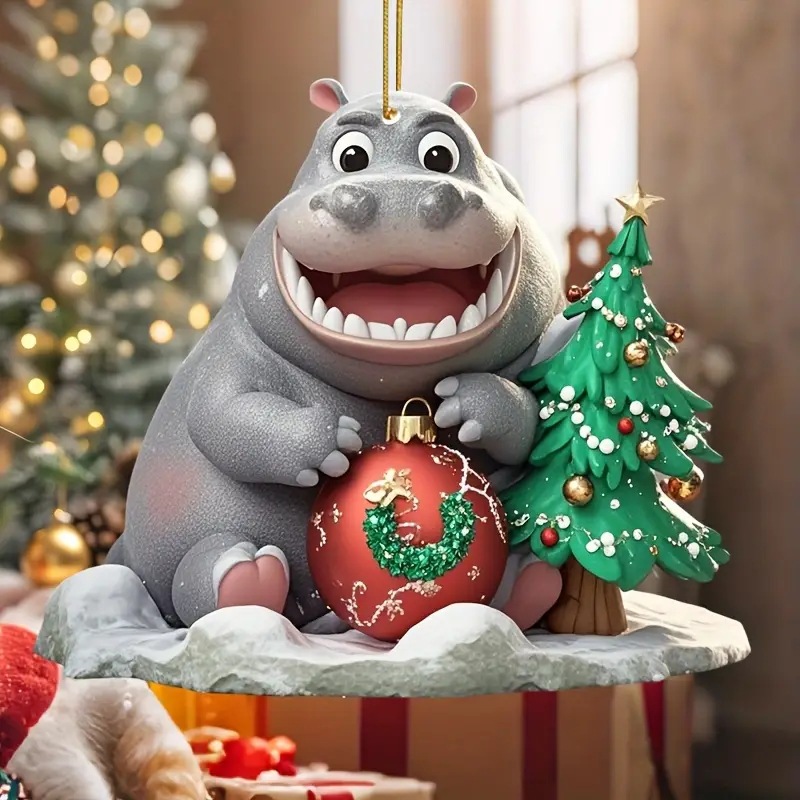 Creativa nueva Navidad adorable hipopótamo fiestas colgantes acrílicos transfronterizos colgantes planos para automóviles decoración del hogar