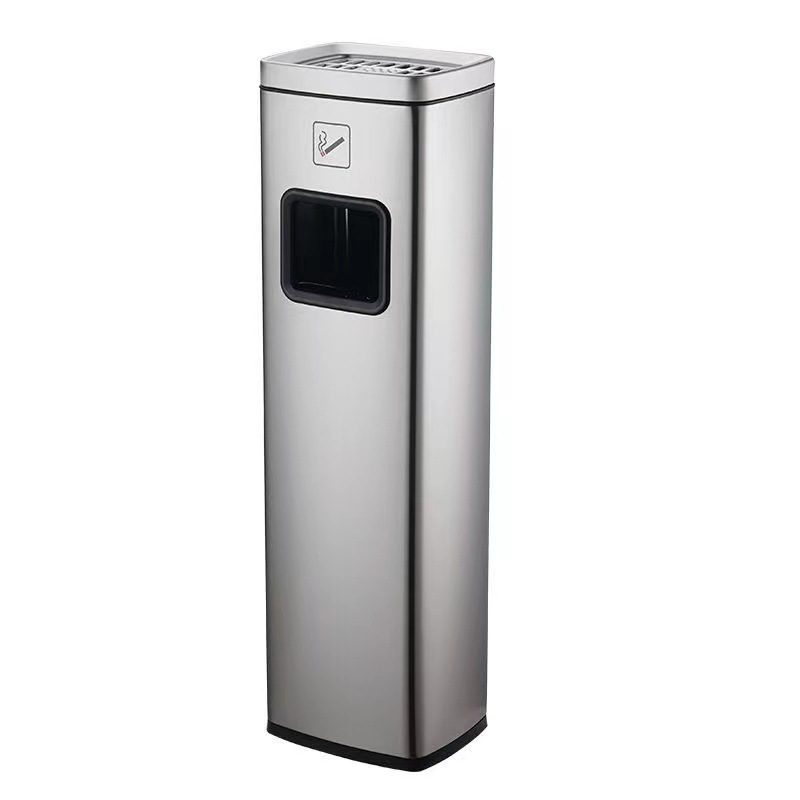 Cenicero vertical al aire libre Cenicero de acero inoxidable piso columna de extinción de humo Cenicero zona de fumadores bote de basura
