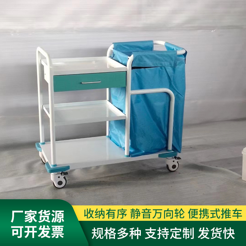 彩钢污物车带抽屉被服置物加厚不锈钢垃圾手推车搬运车工具车